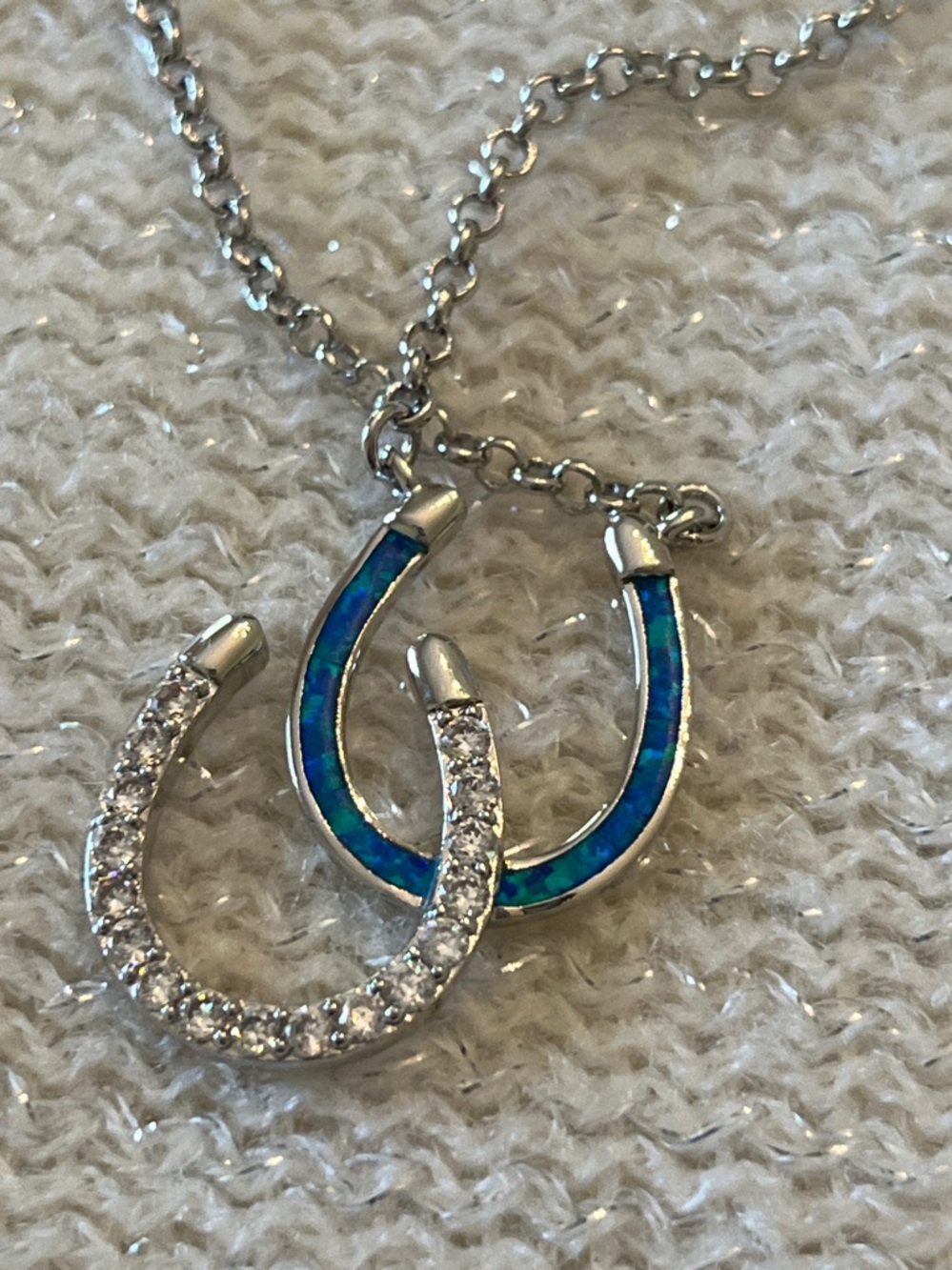 Montana Silversmiths Blue and Silver Interlocking Horseshoes Necklace